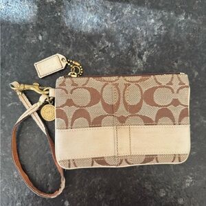 Vintage Coach y2k wristlet signature c logo print brown khaki tan